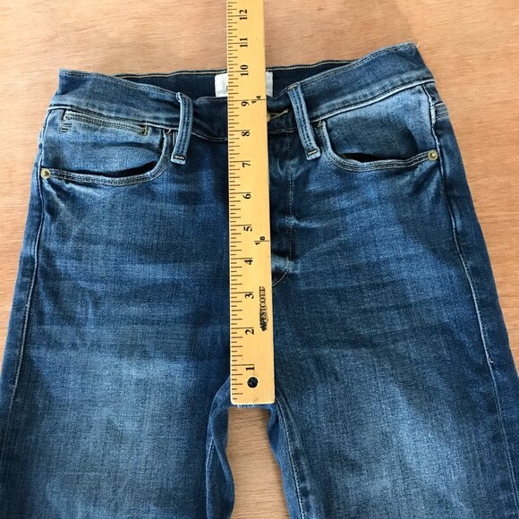 Frame Le High Straight Jeans Women 24 Blue Mid Rise Distressed Raw Hem Preppy - Picture 9 of 14